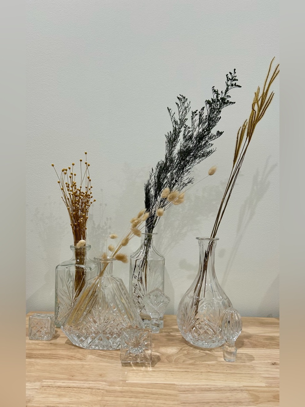 Set of 4 Clear Glass Decorative Decanters with Stoppers